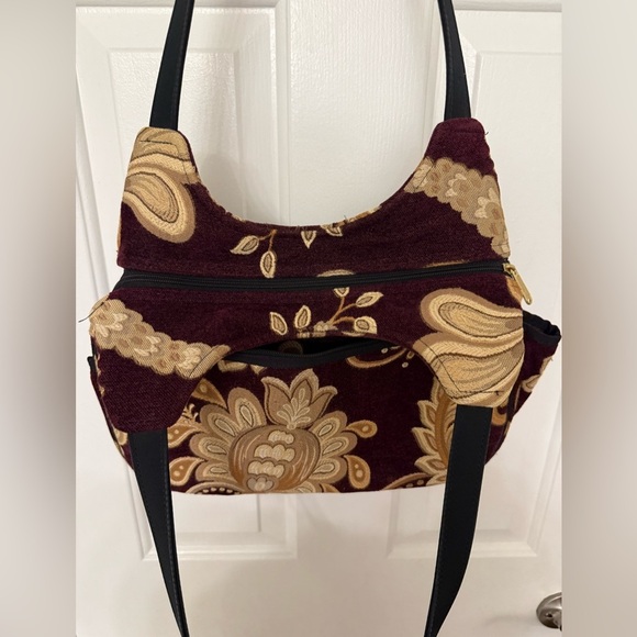 Danny K Beverly Hills Burgundy and Tan Brown Tapestry Floral Handbag - Picture 9 of 15